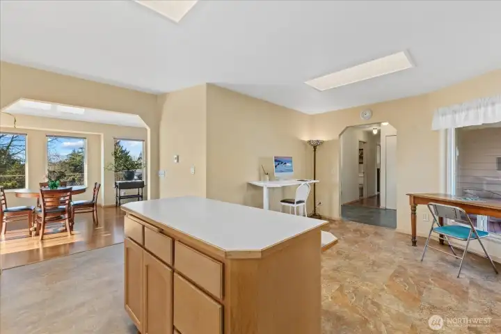 The large kitchen has an extra flex space.