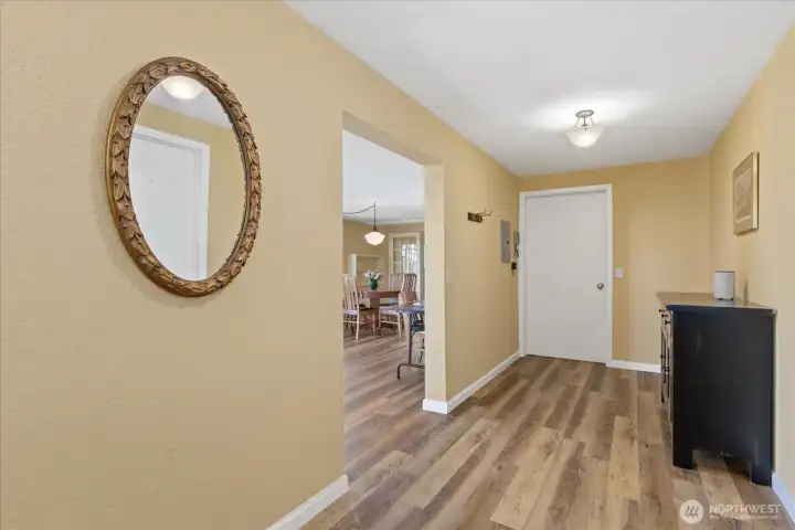 Downstairs entrance. the door straight ahead goes into the bathroom.