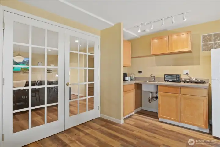 French doors leading into the downstairs family room.
