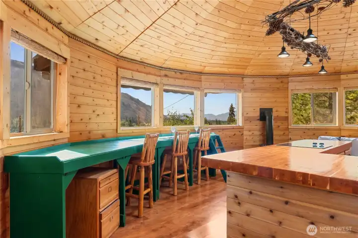 Warm woodwork is found throughout the cabin.