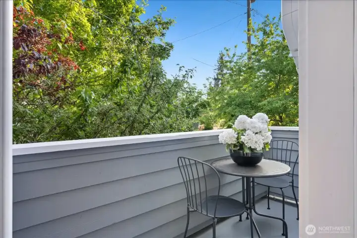 Recently updated private balcony for morning coffee and fresh air.