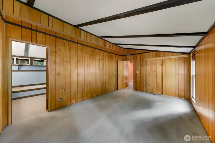 Two closets in the bedroom- wood accents create a cozy cabin feel. Two closets in the bedroom- wood accents create a cozy cabin feel.