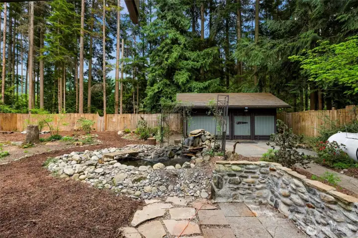 12x20 storage shed with attached lean-to provides versatile storage space. Back yard is fully fenced. 12x20 storage shed with attached lean-to provides versatile storage space. Back yard is fully fenced.