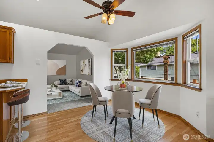 Dining area off the kitchen. Virtually staged.
