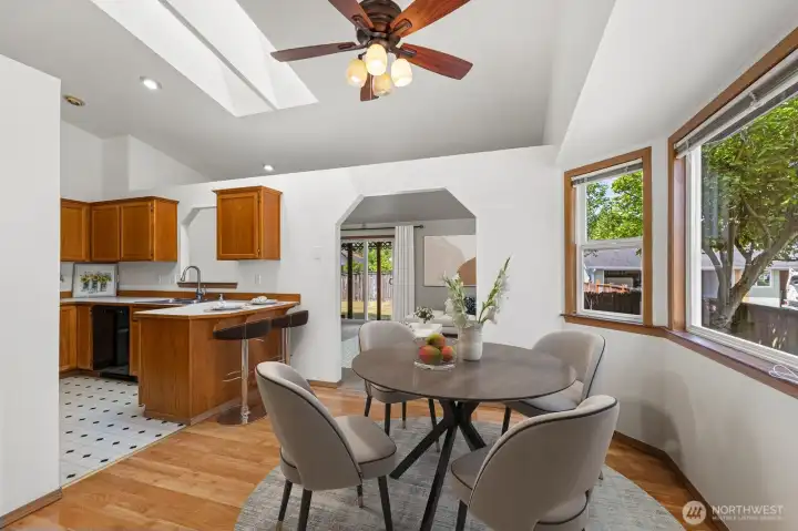 The vaulted ceilings & skylights make the home light & bright. Virtually staged.