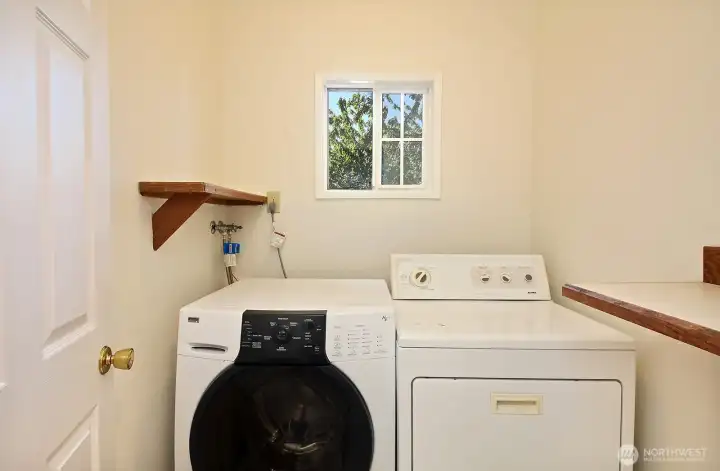 Laundry room is located in a short hallway between the kitchen and garage and is across from the 3/4 bath.
