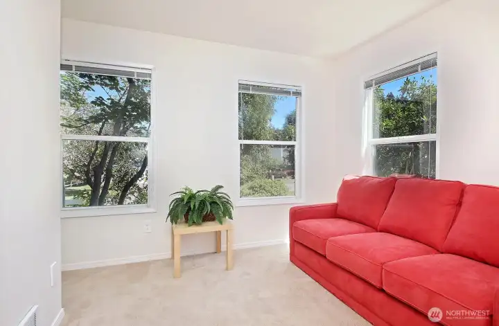 This is the main level bedroom which has a standard sized closet.