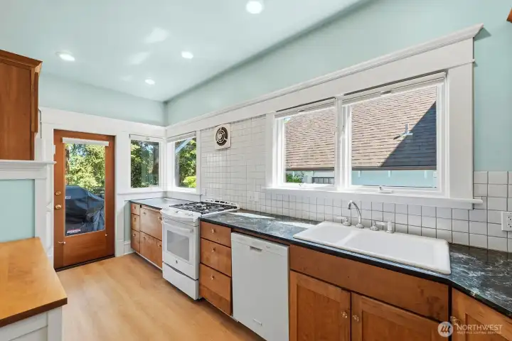 Kitchen with back deck access