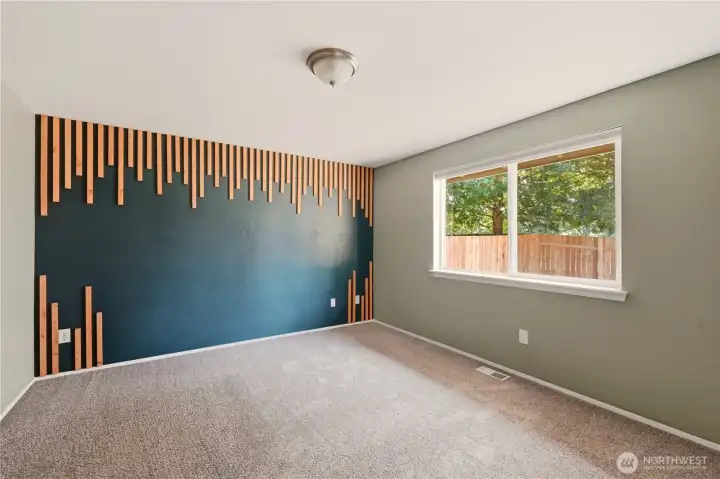 Accent Wall with custom wood design in Primary Bedroom