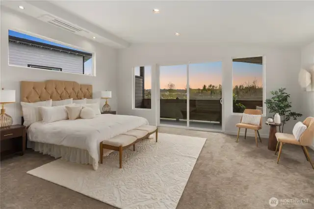 Primary Bedroom Suite Features Private Waterproof Deck & River & Park Views