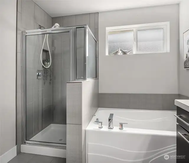Shower and tub in primary