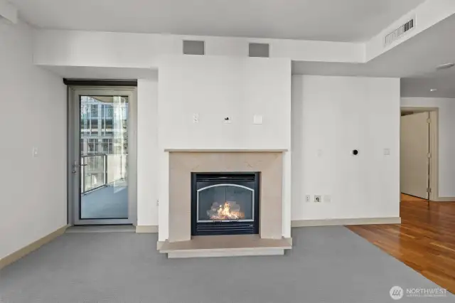 Gas fireplace.