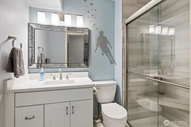 Even the lower level bath is beautiful!