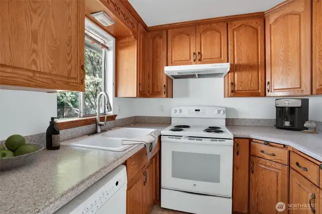 Ample cabinet and counter space.