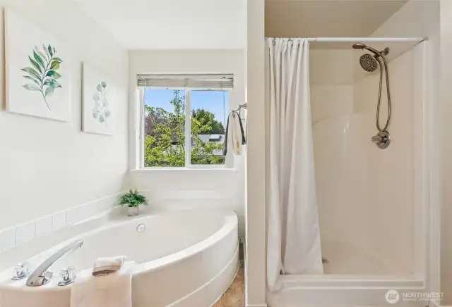 Serenity awaits in your large soaking tub.