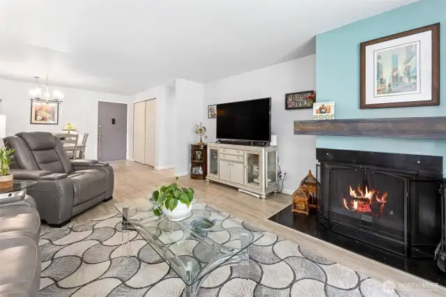 The condo has a great room feel with the living room and dining room combined.