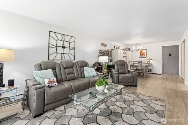 Great room lives large with plenty of space for furniture and storage.