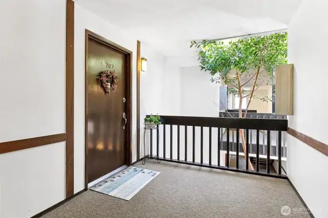 Front door landing inside the building.