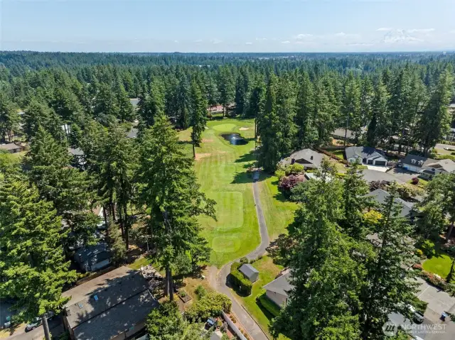 Aerial view of the neighboring golf course.