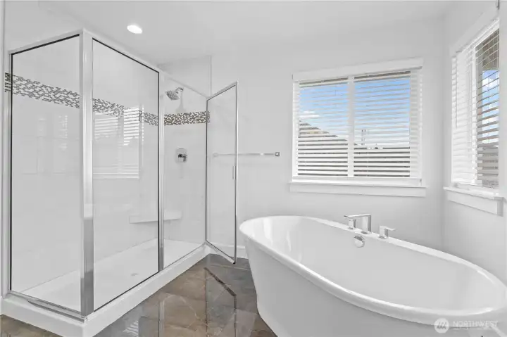 Light and bright bathroom with blinds included for your   privacy.