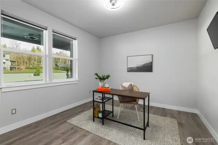 The home office allows for work from home (wfh) options, or could be a library, study, or craft room.  Easily converted to another main floor bedroom with the addition of a closet.