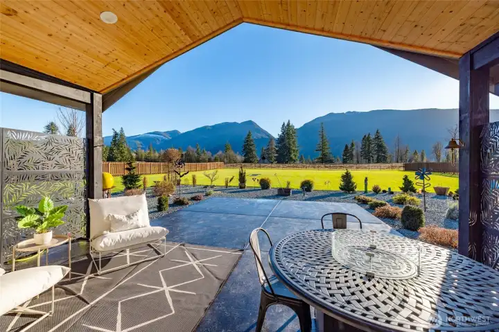 Covered patio has power and lights.  Gas (propane) plumbed to the patio for your BBQ or fire pit.