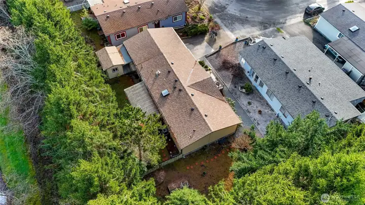 Another birdseye view of the greenspace on 2 sides with NO neighbors