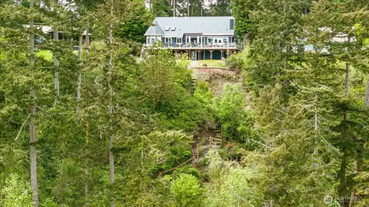 Partial view of steps leading down to 80' of private beachfront