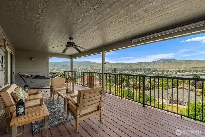 Deck off living, walk through double sliding doors