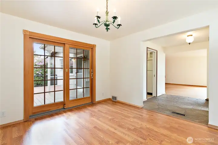 The dining room also has a direct access to the deck via a beautiful sliding door, secured by side, upper and lower locks for security. The dining room also has a direct access to the deck via a beautiful sliding door, secured by side, upper and lower locks for security.