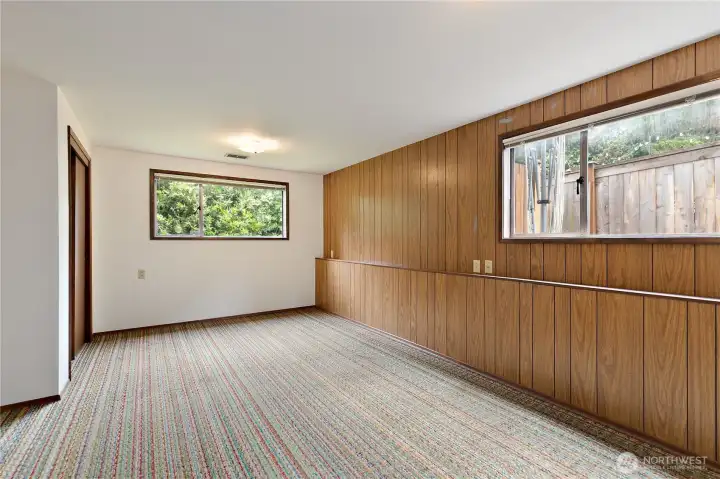 Another view of the wood paneled basement Another view of the wood paneled basement