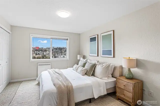 Bedroom is large enough for a king sized bed and furniture. Professionally cleaned carpet.