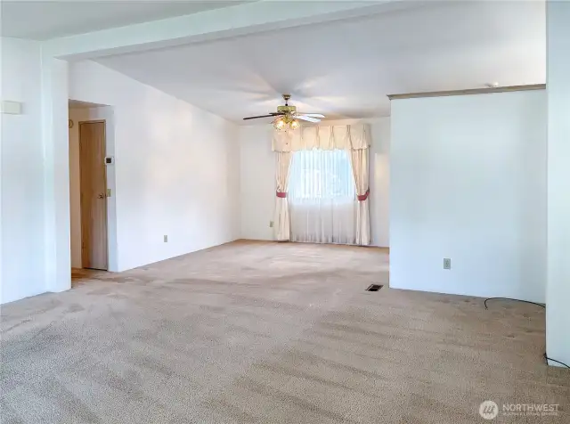 Open floor plan, living room and dining room