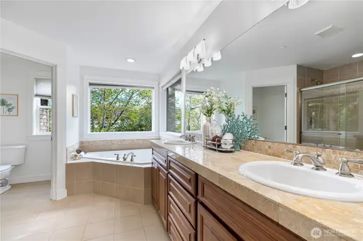 Stylish and functional with dual sinks.
