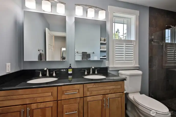 Primary bath with two sinks.