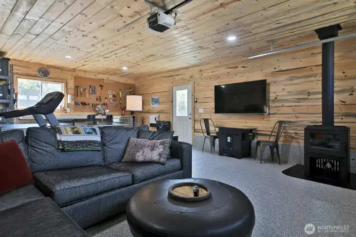 Wood stove keeps this space warm in winter too!