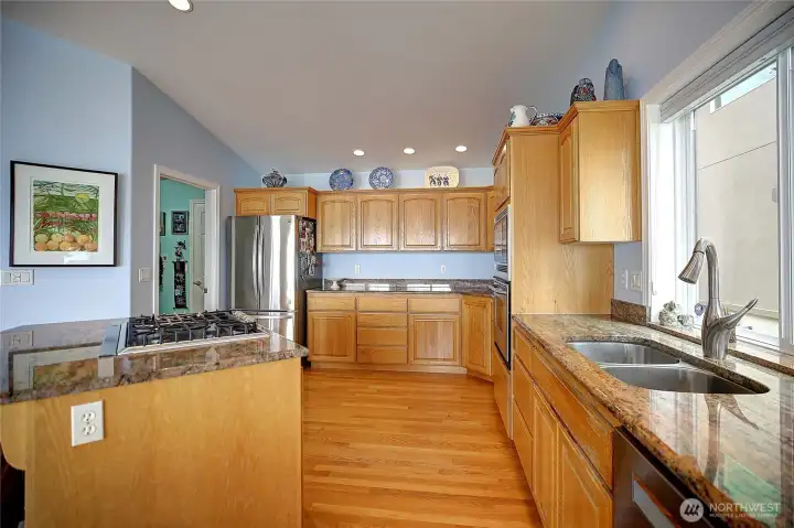 Stainless steel appliances and ample cabinet space.