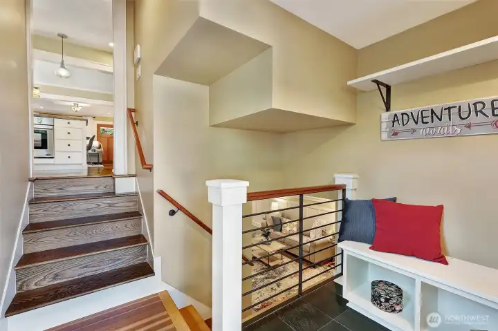 Head downstairs to the landing & rec room.