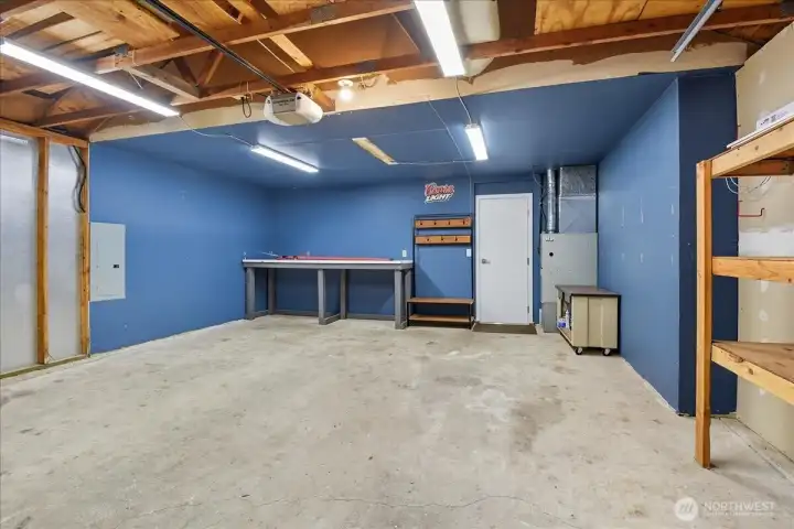 2 car garage with work area