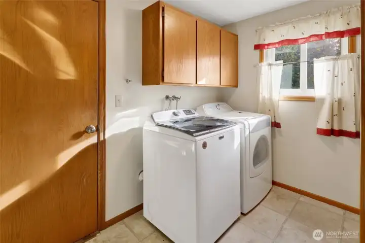 Generous laundry room is the pass though to the garage.  A large storage closet is also located here.
