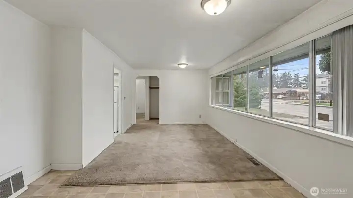 Entry, living and dining room