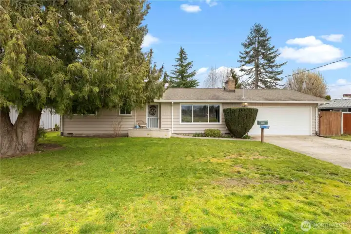 Large front yard faces west toward Sam Peach Park.