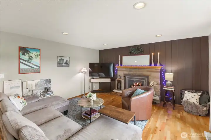 Lots of room for cozy seating to enjoy the gas fireplace.