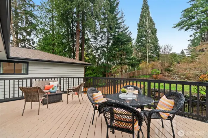 Entertainment sized deck overlooking the rear yard.