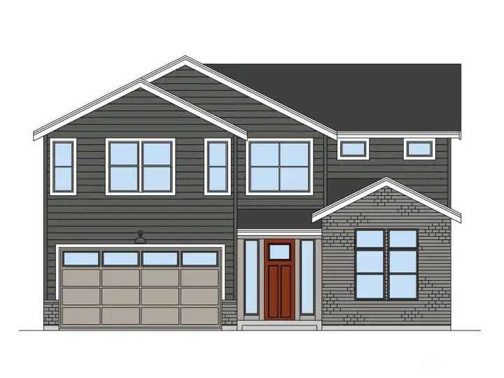 Exterior Front Rendering:  The front elevation blends siding with detailed brickwork, creating a clean, modern silhouette framed by crisp white trim and a welcoming covered entry. The thoughtful landscaping and  driveway give the home an inviting presence while supporting effortless everyday living. Set within Bothell’s sought-after Canyon Park area, this location places you moments from Northshore schools, nearby parks, commuter routes, and the outdoor lifestyle the Pacific Northwest is known for. The architecture feels both polished and approachable, offering a fresh interpretation of contemporary Northwest design.    These photos are from Lot 5 at Gooden Hollow, the community model. The home listed will have changes, so all photos, renderings, site maps, and floorplans are for visualization purposes only. Plans, colors, building orientation, finishes, home outlook, and other details can and WILL vary.