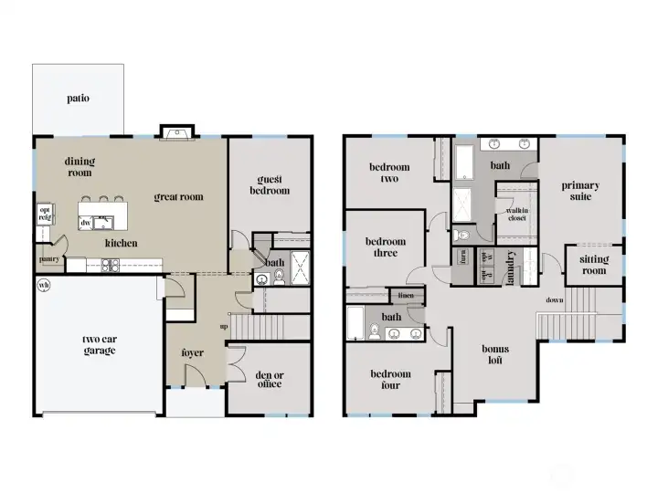 The Gilbert home layout at Gooden Hollow. All photos, renderings, site maps, and floorplans are for visualization purposes only. Plans, colors, building orientation, finishes, home outlook, and other details can and WILL vary.