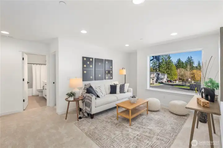 Open Bonus Loft:  The upper-level loft offers generous dimensions, a large picture window, and soft natural light that enhances its flexible layout. Whether used for quiet relaxation, media use, work, or recreation, it provides a comfortable extension of the home’s living space. Positioned near Canyon Park and the Northshore corridor, it’s an ideal retreat after enjoying nearby parks, dining, and everyday conveniences. Its open feel and sightlines make it easy to customize the space to your preferred lifestyle.    These photos are from Lot 5 at Gooden Hollow, the community model. The home listed will have changes, so all photos, renderings, site maps, and floorplans are for visualization purposes only. Plans, colors, building orientation, finishes, home outlook, and other details can and WILL vary.