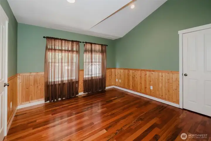 Bedroom 2 with tigerwood floors & walk-in closet