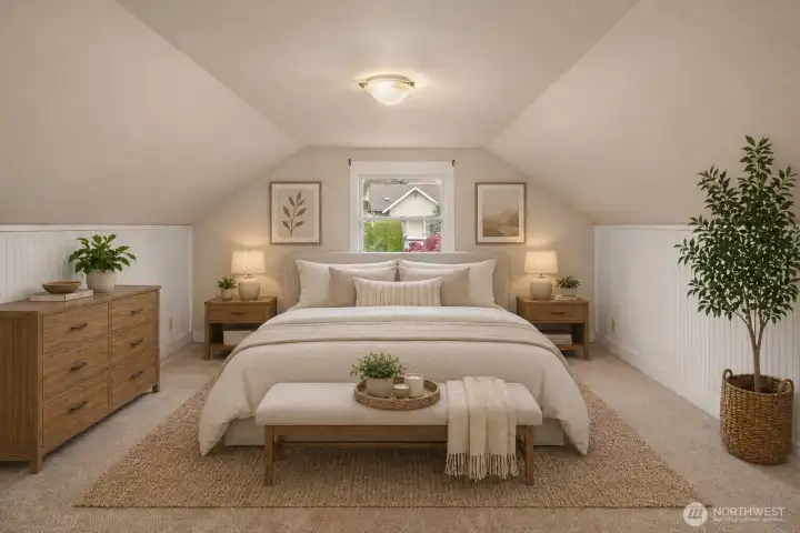 Primary Bedroom Upstairs. Virtually Staged.