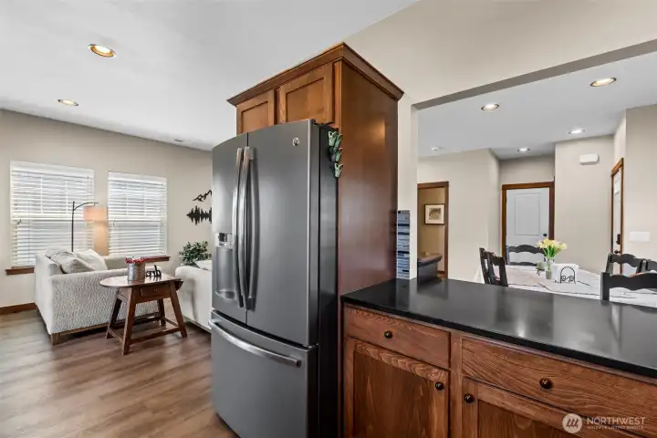 Recessed lighting throughout main living area.